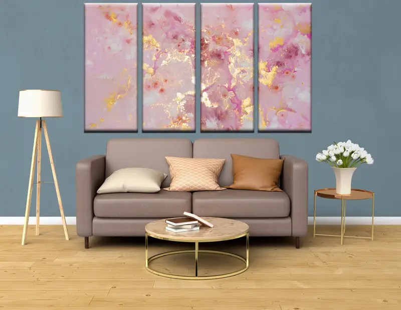Abstract Wall Art, Abstract Marble Art, Living Room Bed Decor, Pink and Gold Art, Modern Artwork, Marble Art Decor, Abstract Canvas Print, - 1