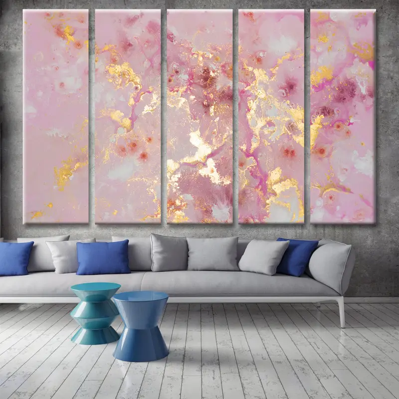 Abstract Wall Art, Abstract Marble Art, Living Room Bed Decor, Pink and Gold Art, Modern Artwork, Marble Art Decor, Abstract Canvas Print, - 4
