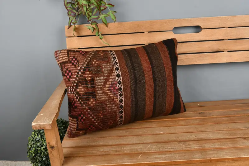 16x24 Brown Cushion, Turkish Pillow, Farmhouse Cushion, Pillow, Authentic Pillow Sham, Home Decor Pillow, Vintage Kilim Throw Pillow - 1