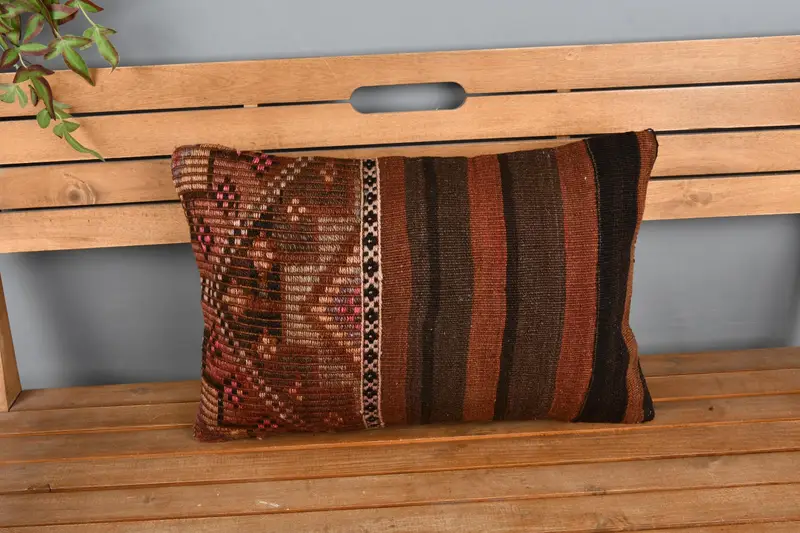 16x24 Brown Cushion, Turkish Pillow, Farmhouse Cushion, Pillow, Authentic Pillow Sham, Home Decor Pillow, Vintage Kilim Throw Pillow - 6