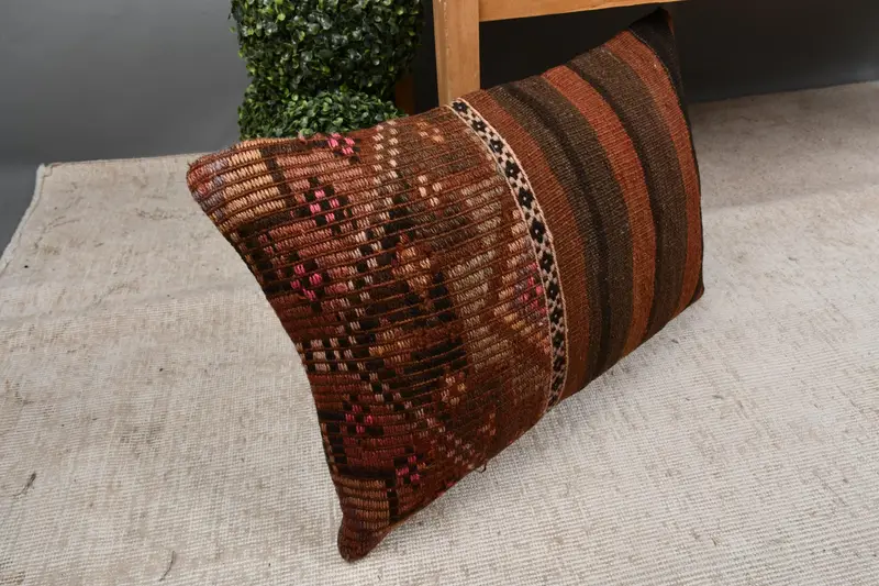 16x24 Brown Cushion, Turkish Pillow, Farmhouse Cushion, Pillow, Authentic Pillow Sham, Home Decor Pillow, Vintage Kilim Throw Pillow - 7