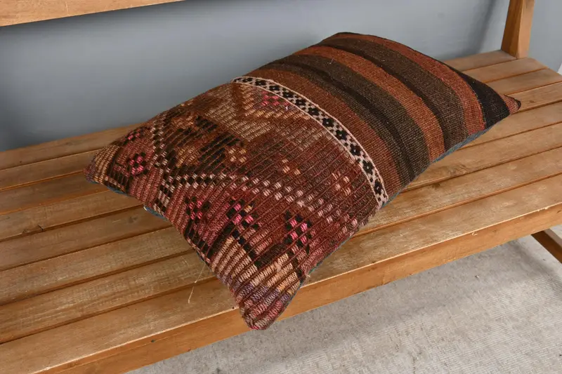 16x24 Brown Cushion, Turkish Pillow, Farmhouse Cushion, Pillow, Authentic Pillow Sham, Home Decor Pillow, Vintage Kilim Throw Pillow - 2