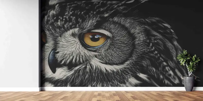 ロフトと農家の装飾用のエレガントなフクロウ愛好家プリント壁紙