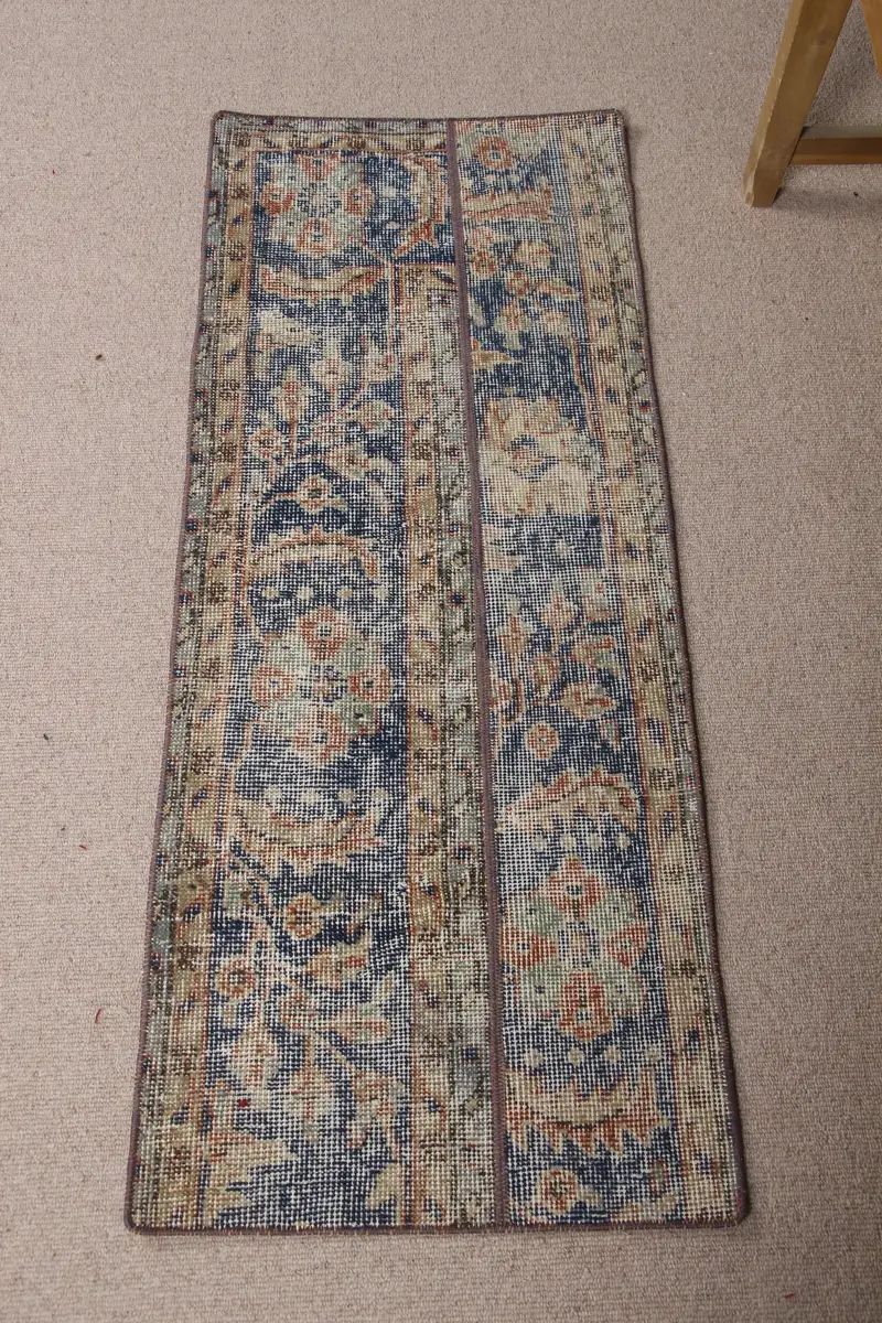 ブルー、グリーンの迷彩ラグ、1.7x4.3フィートのシックな装飾