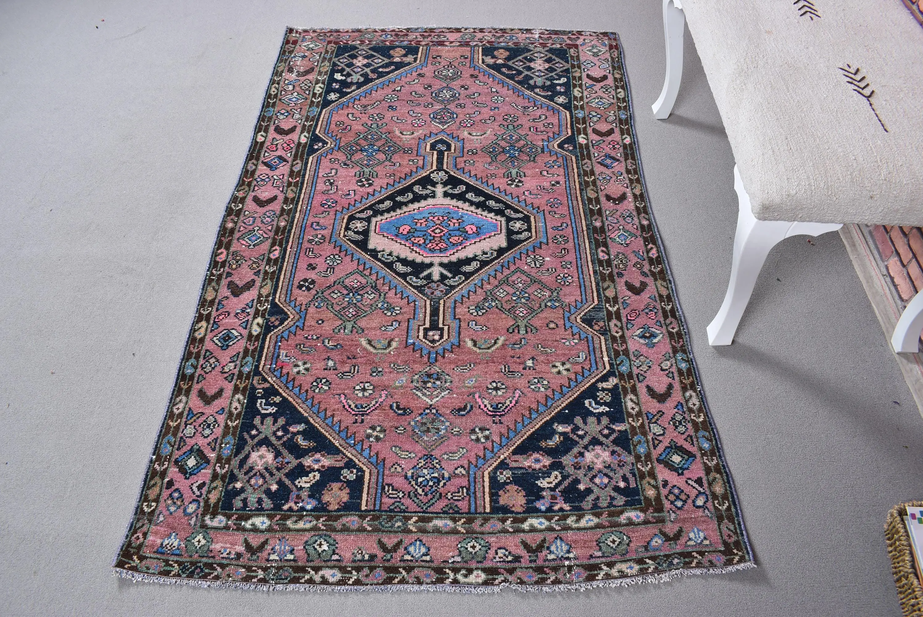 3.7x6 ft Türk Vintage Halı, Accent Halı, Kırmızı Yün Halı - 1