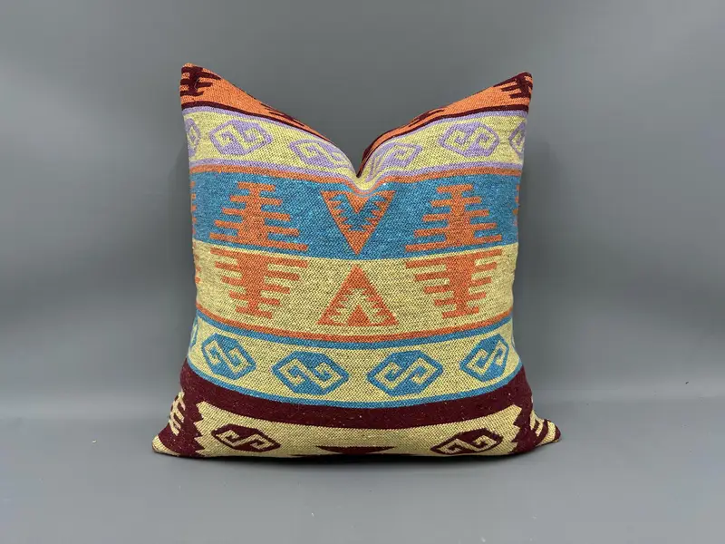 Cojín geométrico marrón y verde, cojín Kilim vintage