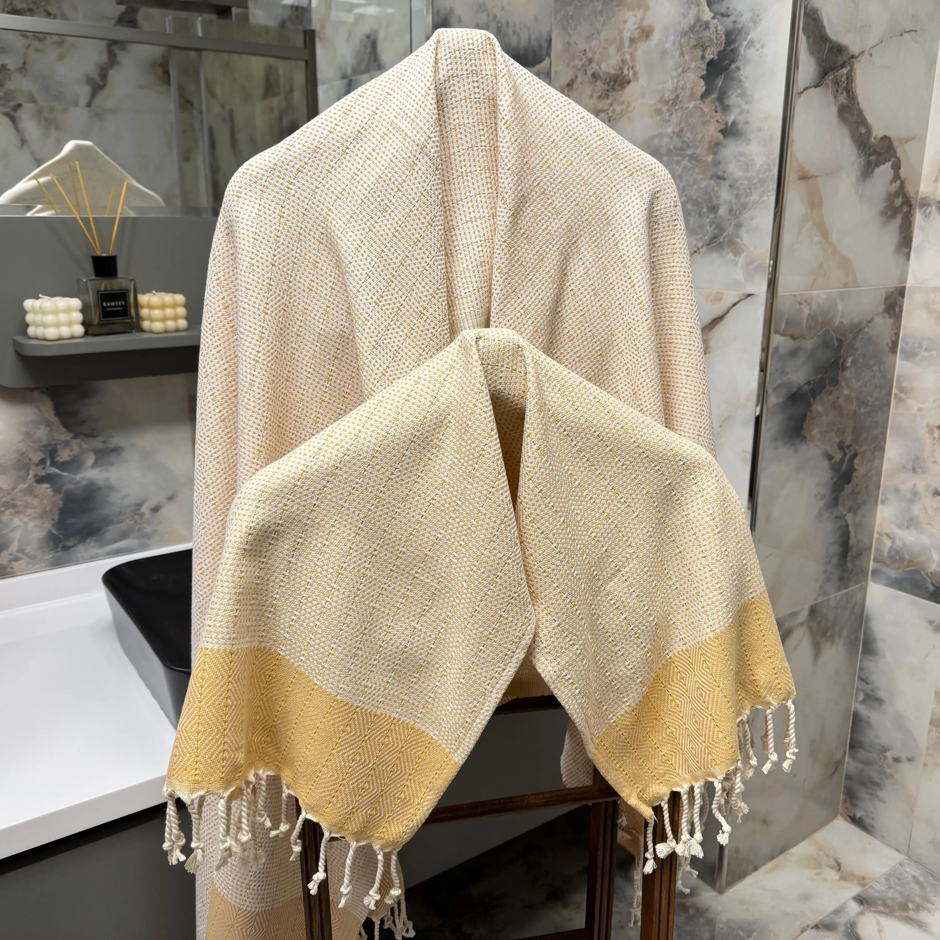 Handwoven Turkish Beach Towel Personalized Cotton Beige, 100x180 cm - 1