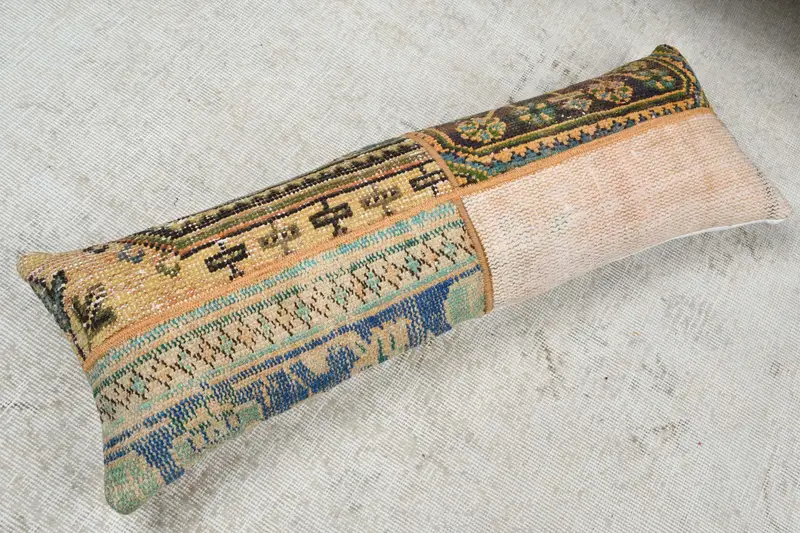 Vintage Kilim Throw Pillow, Couch Pillow Sham, Pillow, Kilim Pillow Cover, Ethnical Kilim Rug Pillow, 12x36 Blue Cushion Cover - 8