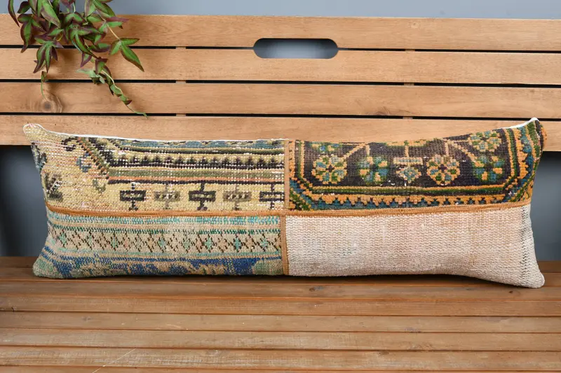 Vintage Kilim Throw Pillow, Couch Pillow Sham, Pillow, Kilim Pillow Cover, Ethnical Kilim Rug Pillow, 12x36 Blue Cushion Cover - 6