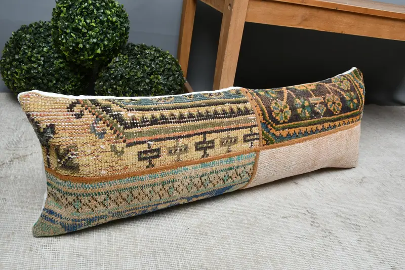 Vintage Kilim Throw Pillow, Couch Pillow Sham, Pillow, Kilim Pillow Cover, Ethnical Kilim Rug Pillow, 12x36 Blue Cushion Cover - 7