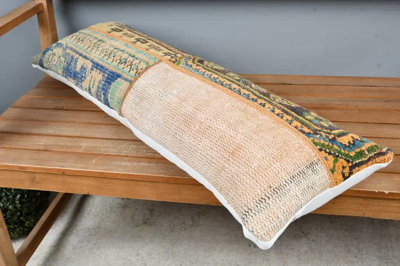 Vintage Kilim Throw Pillow, Couch Pillow Sham, Pillow, Kilim Pillow Cover, Ethnical Kilim Rug Pillow, 12x36 Blue Cushion Cover - 2