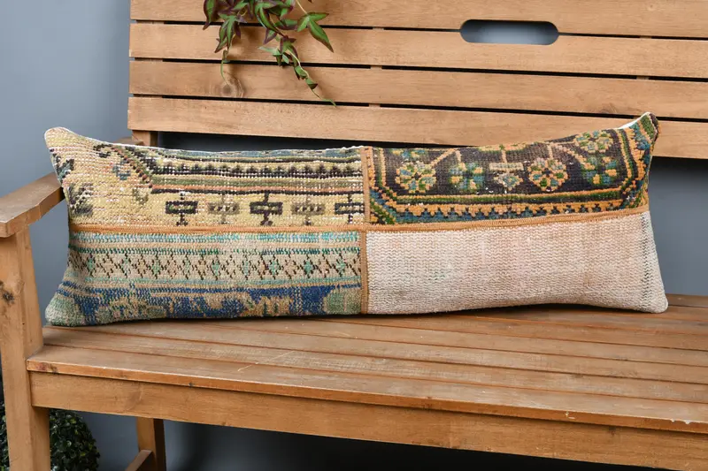 Vintage Kilim Throw Pillow, Couch Pillow Sham, Pillow, Kilim Pillow Cover, Ethnical Kilim Rug Pillow, 12x36 Blue Cushion Cover - 1