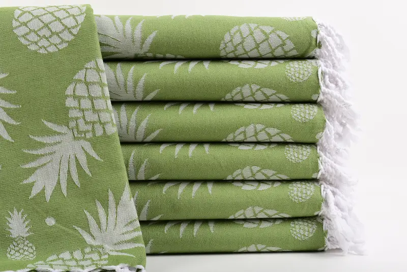 Turkish Bath Towel Organic Cotton Khaki Green Pineapple, 70x36 Inches