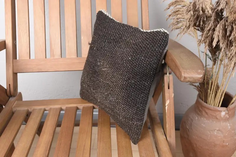 Cotton Pillow, Vintage Kilim Pillow, Antique Pillows, Home Decor Pillow, 12x12 Brown Cushion Cover, Turkish Bench Pillow Sham, Cushion Case - 3