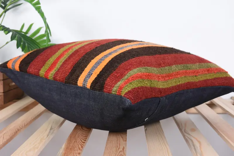 Colorful Cushion Case, Pillow for Couch, 20x20 Red Pillow Sham, Accent Pillow Case, Kilim Pillow Cover, Pillow Cover, Vintage Kilim Throw Pillow - 6