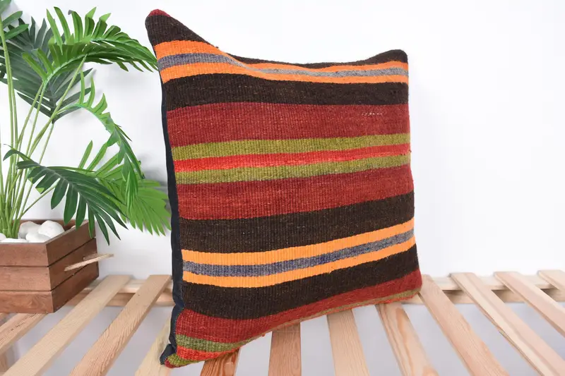 Colorful Cushion Case, Pillow for Couch, 20x20 Red Pillow Sham, Accent Pillow Case, Kilim Pillow Cover, Pillow Cover, Vintage Kilim Throw Pillow - 4