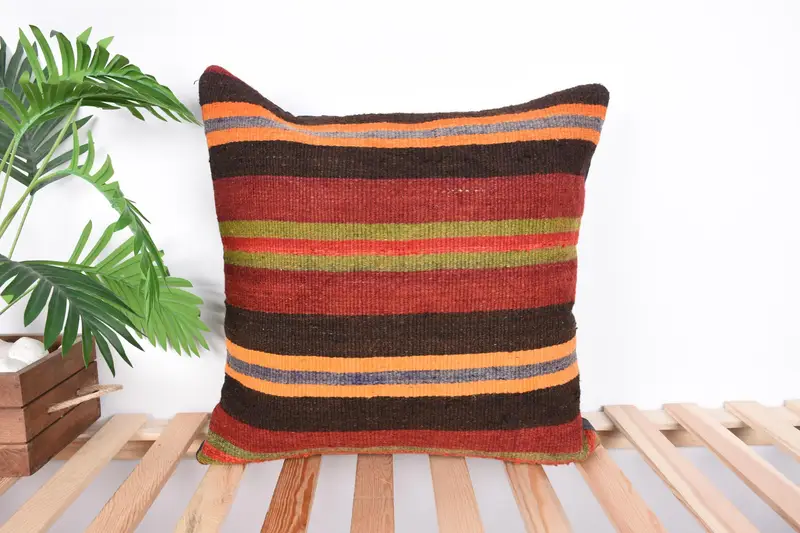 Colorful Cushion Case, Pillow for Couch, 20x20 Red Pillow Sham, Accent Pillow Case, Kilim Pillow Cover, Pillow Cover, Vintage Kilim Throw Pillow - 1