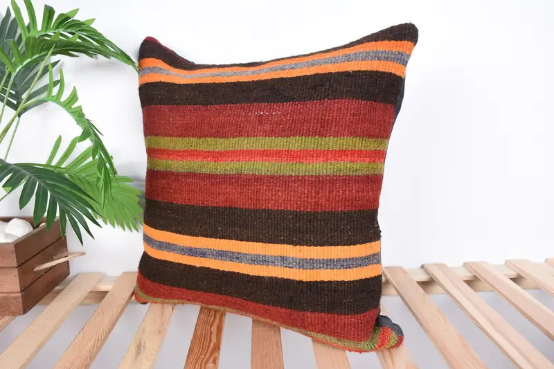 Colorful Cushion Case, Pillow for Couch, 20x20 Red Pillow Sham, Accent Pillow Case, Kilim Pillow Cover, Pillow Cover, Vintage Kilim Throw Pillow - 5