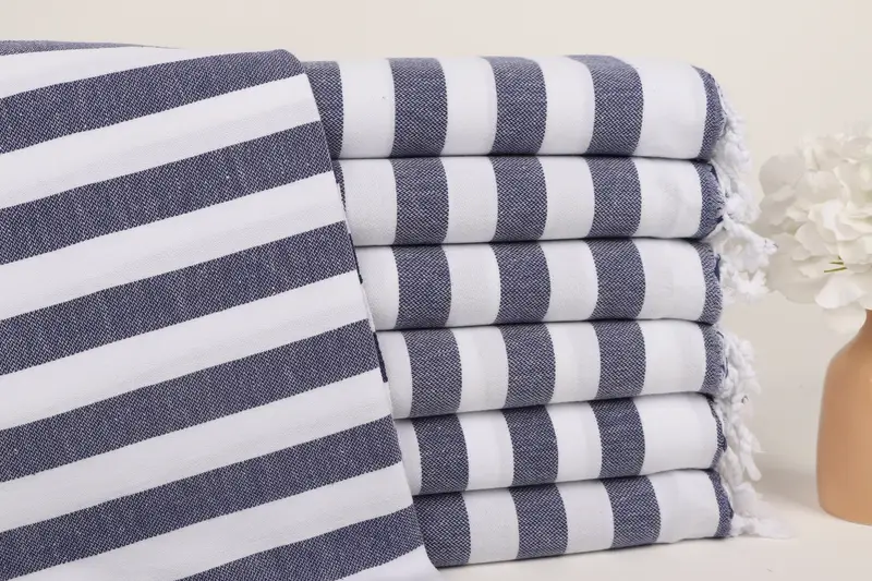 Türk Hamam Havlusu Lacivert Çizgili Kişiye Özel 36x67 İnç