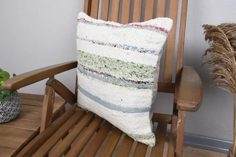 Pastel Pillow, Throw Kilim Pillow, Boho Pillow, Boho Pillow Sham Cover, Pillow Cover, Handwoven Pillow Cover Pillow, 18x18 Beige Cushion - 3