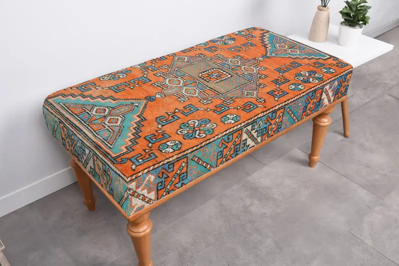 Kilim-Inspired Ottoman, Versatile Modular Set with Wool Blend Fabric