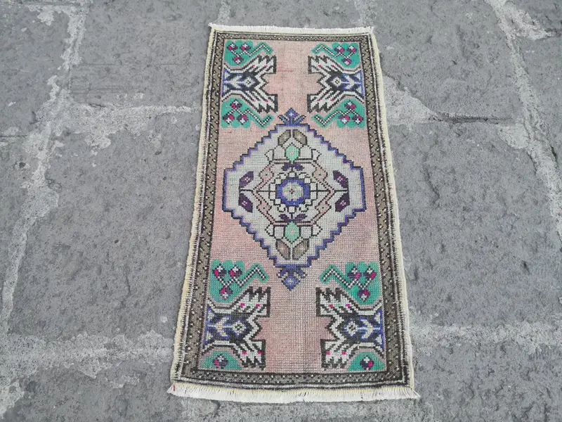 Yeşil & Bronz Dikdörtgen Halı, El Yapımı Yün Halı