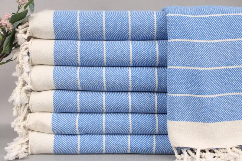 Personalized Turkish Beach Towel Sax Blue Herringbone, 38x71 Inches