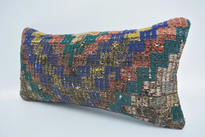 Pillow Sham, Traditional Pillow Sham, Pillow for Sofa, 12x24 Blue Cushion Case, Vintage Pillow, Accent Cushion Cover, Ethnical Kilim Rug Pillow - 4