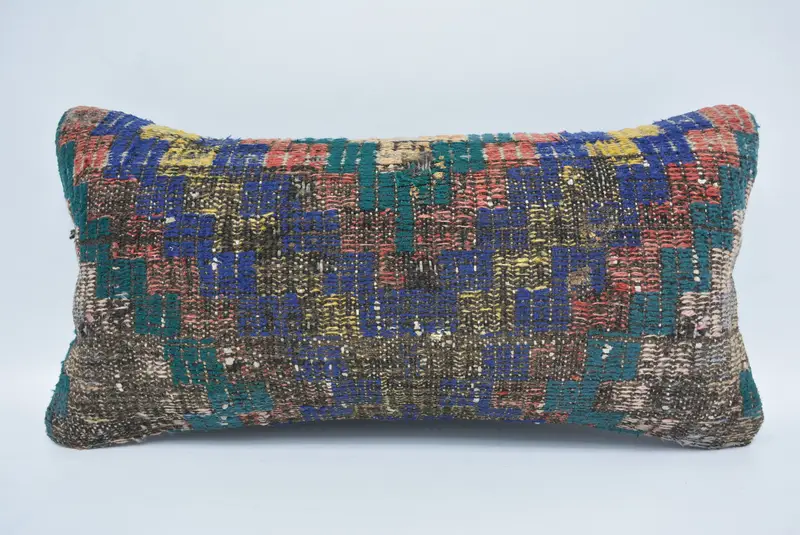 Pillow Sham, Traditional Pillow Sham, Pillow for Sofa, 12x24 Blue Cushion Case, Vintage Pillow, Accent Cushion Cover, Ethnical Kilim Rug Pillow - 1