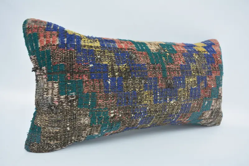 Pillow Sham, Traditional Pillow Sham, Pillow for Sofa, 12x24 Blue Cushion Case, Vintage Pillow, Accent Cushion Cover, Ethnical Kilim Rug Pillow - 3
