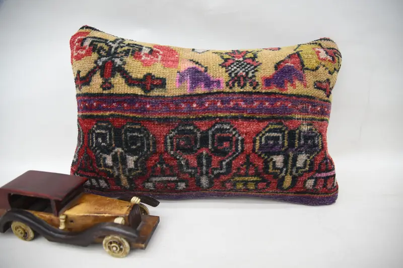 Red Vintage Antique Pillow Sham, Contemporary Wool Sunroom Pillow Cover - 1