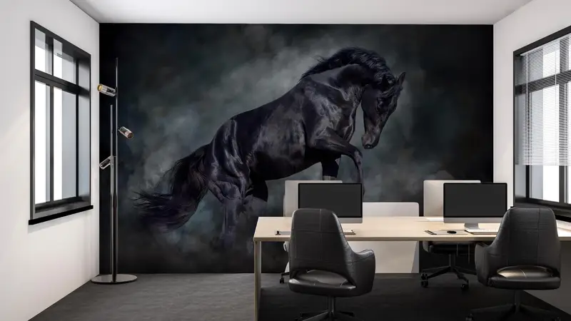 Elegante Tapete mit schwarzem Pferdemotiv für Bauernhaus und Männerhöhle