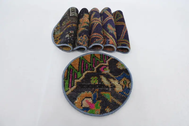 Böhmisches Kreis-Tischset, braunes und bronzefarbenes Baumwollwolldekor