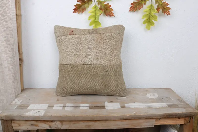 Interior Designer Pillow, Antique Pillows, Pillow Sham, Boho Pillow Sham Cover, 14x14 Beige Cushion Case, Vintage Cushion - 1
