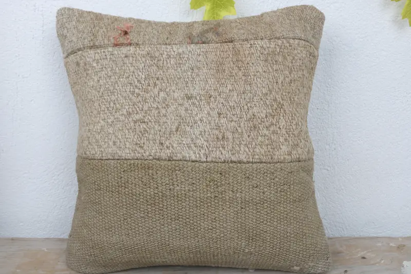 Interior Designer Pillow, Antique Pillows, Pillow Sham, Boho Pillow Sham Cover, 14x14 Beige Cushion Case, Vintage Cushion - 2