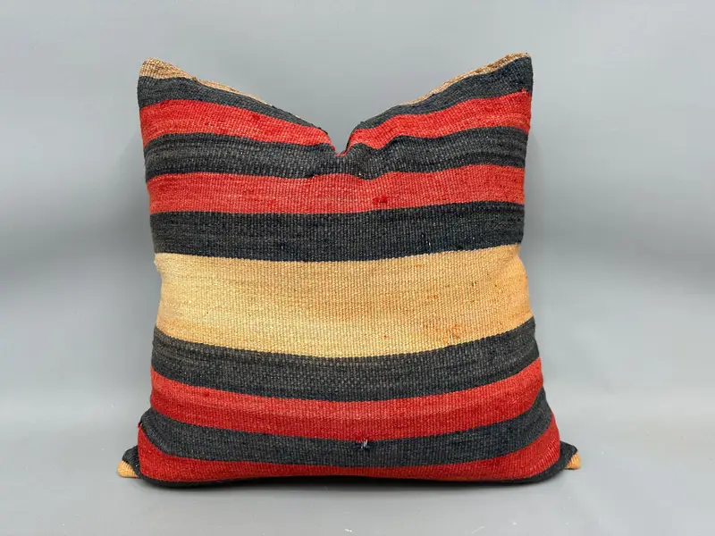 Boho Pillow, Cushion Cover, Kilim Pillow, 24x24 Orange Cushion Cover, Chair Pillow Case, Throw Kilim Pillow, Decorative Bolster Pillow Case - 1