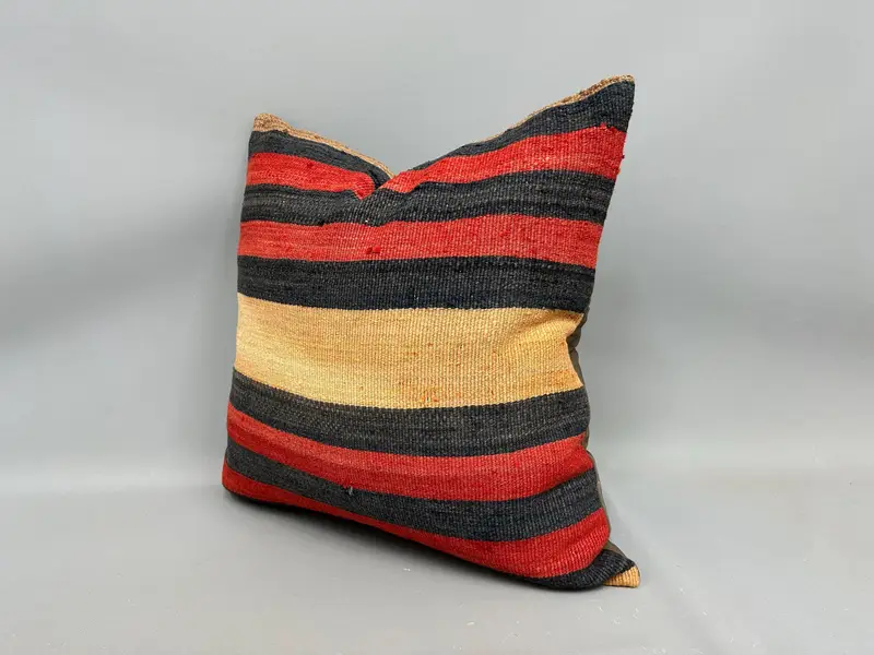 Boho Pillow, Cushion Cover, Kilim Pillow, 24x24 Orange Cushion Cover, Chair Pillow Case, Throw Kilim Pillow, Decorative Bolster Pillow Case - 3