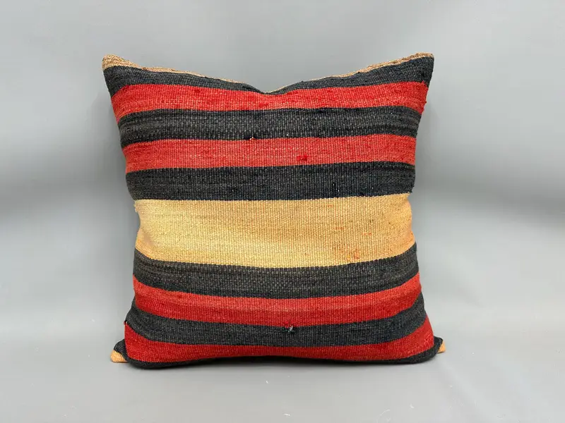 Boho Pillow, Cushion Cover, Kilim Pillow, 24x24 Orange Cushion Cover, Chair Pillow Case, Throw Kilim Pillow, Decorative Bolster Pillow Case - 4