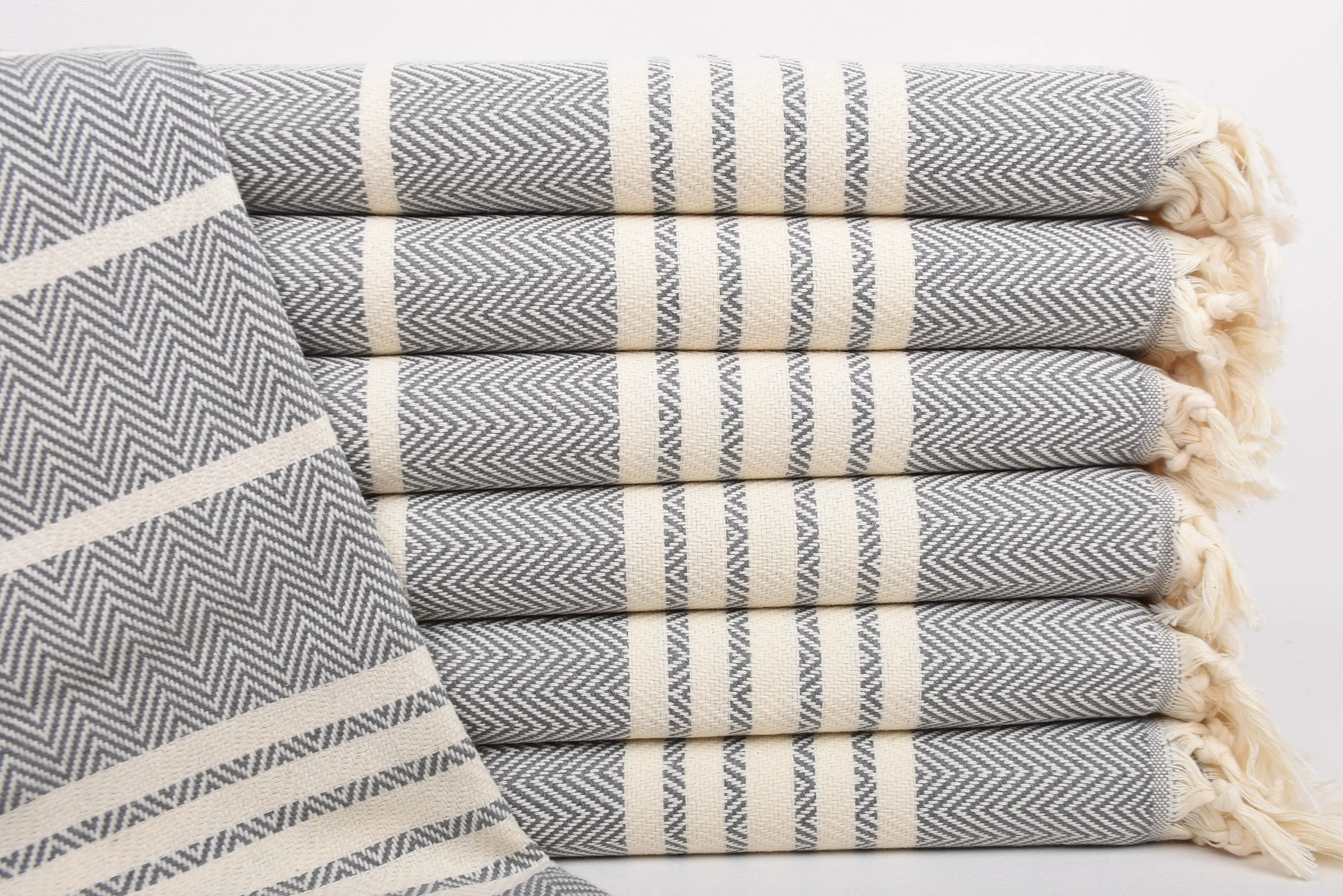 Bridesmaid Gift Hand Towel, 40x20 Inches, Dark Gray Striped, Organic Cotton - 1