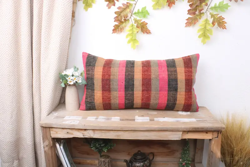 Boho Pillow Sham Cover, Pillow for Sofa, Tribal Pillow Sham, Handmade Kilim Cushion, Vintage Pillow Case, 12x24 Brown Cushion Cover, Cushion - 1