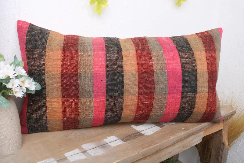 Boho Pillow Sham Cover, Pillow for Sofa, Tribal Pillow Sham, Handmade Kilim Cushion, Vintage Pillow Case, 12x24 Brown Cushion Cover, Cushion - 4