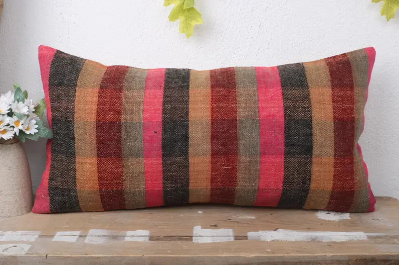 Boho Pillow Sham Cover, Pillow for Sofa, Tribal Pillow Sham, Handmade Kilim Cushion, Vintage Pillow Case, 12x24 Brown Cushion Cover, Cushion - 2