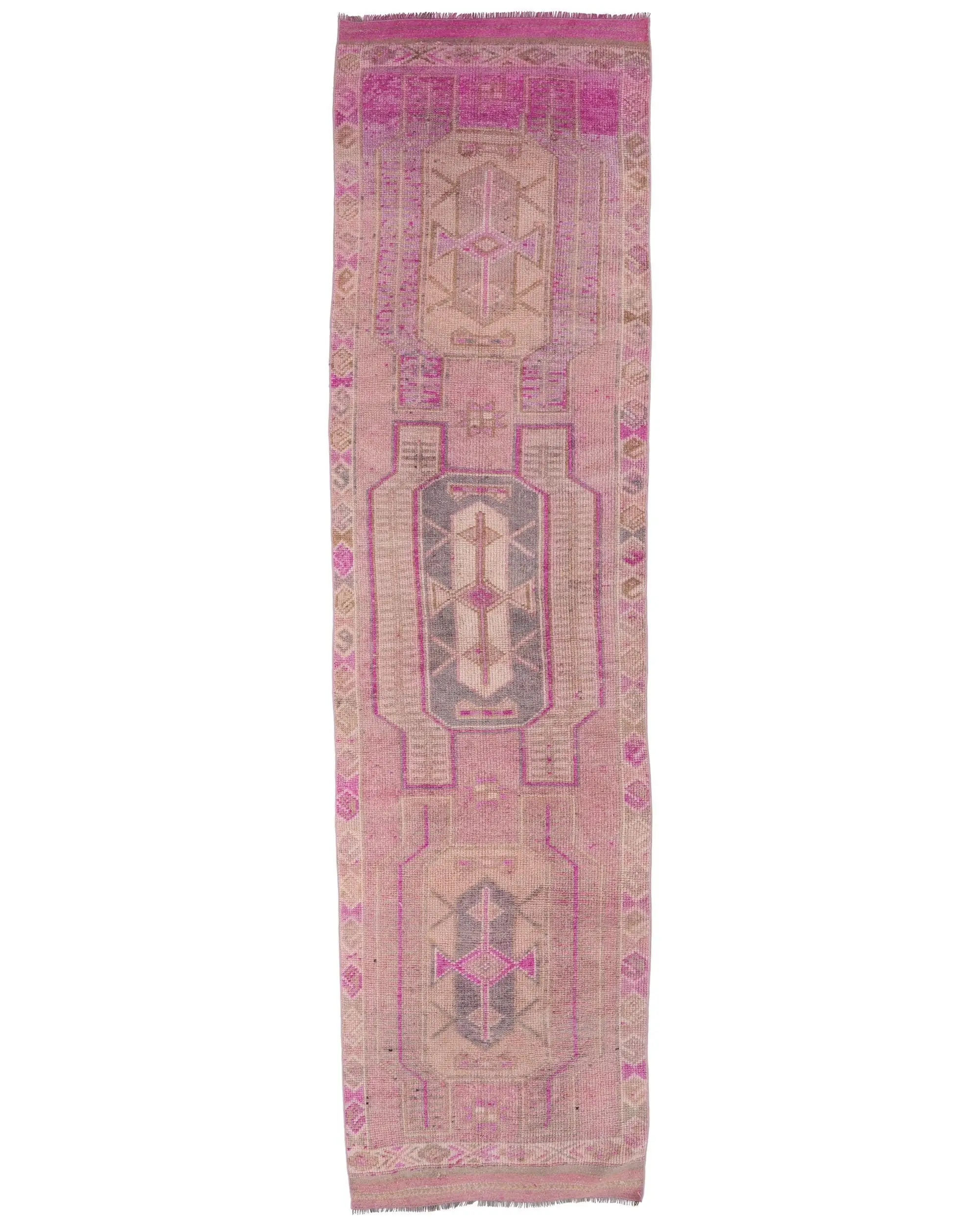 3.1x12.2 ft Turkish Rug, Runner Vintage Rug, Pink Solid Rug - 1