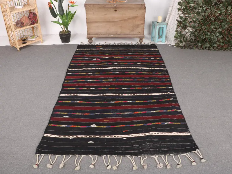 Mavi Güneybatı Halısı, Kırmızı Desenli 4,8x7,9 ft