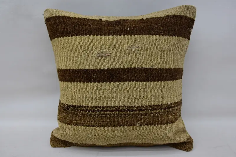 14x14 Beige Pillow, Vintage Kilim Throw Pillow, Decorative Bolster Cushion Cover, Home Decor Pillow, Handmade Kilim Cushion, Cushion Cover - 1
