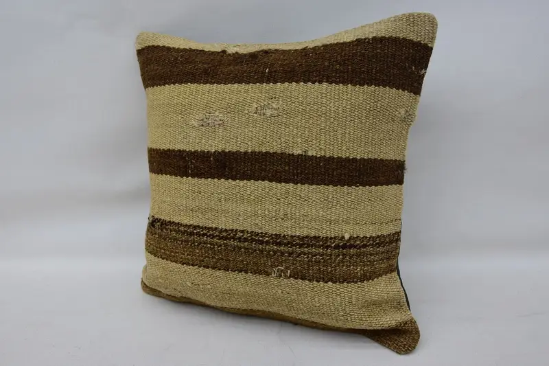 14x14 Beige Pillow, Vintage Kilim Throw Pillow, Decorative Bolster Cushion Cover, Home Decor Pillow, Handmade Kilim Cushion, Cushion Cover - 3