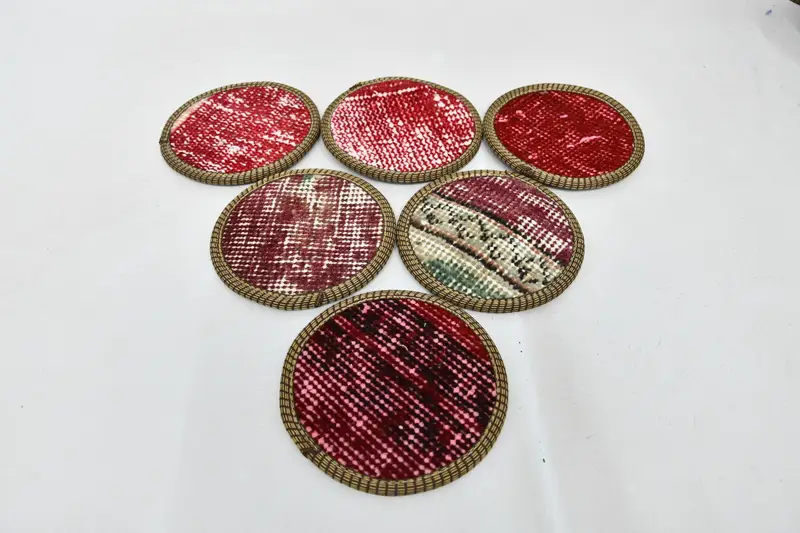 Bohemian Patterned Round Coaster, Red and Purple Coaster