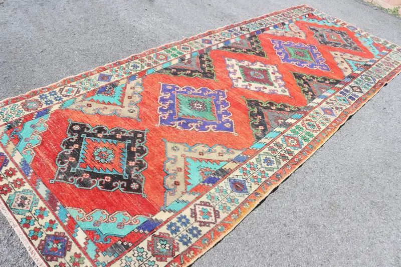 Türkischer Vintage-Läuferteppich, 1,5 x 3,3 m, roter Oushak-Wollteppich - 1