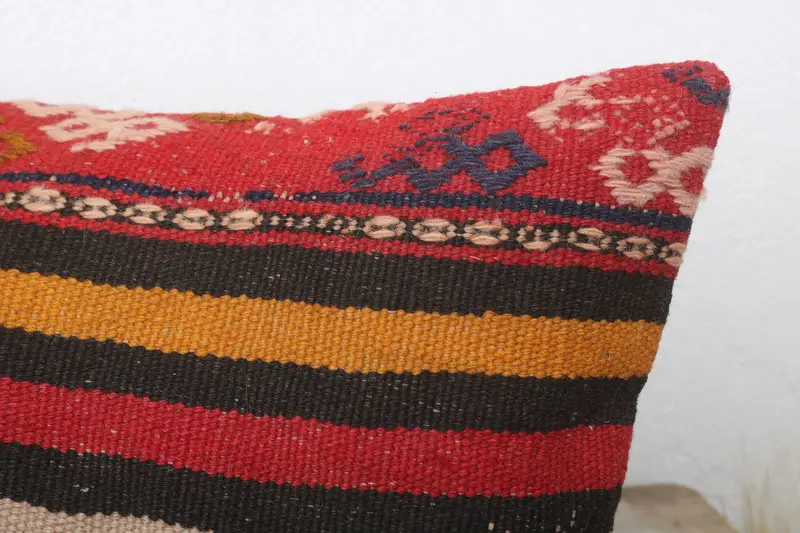 Pillow, Vintage Kilim Throw Pillow, Ottoman Cushion, Bed Pillow Cover, Home Decor Pillow, 12x24 Brown Pillow Sham, Boho Pillow Sham Cover - 5
