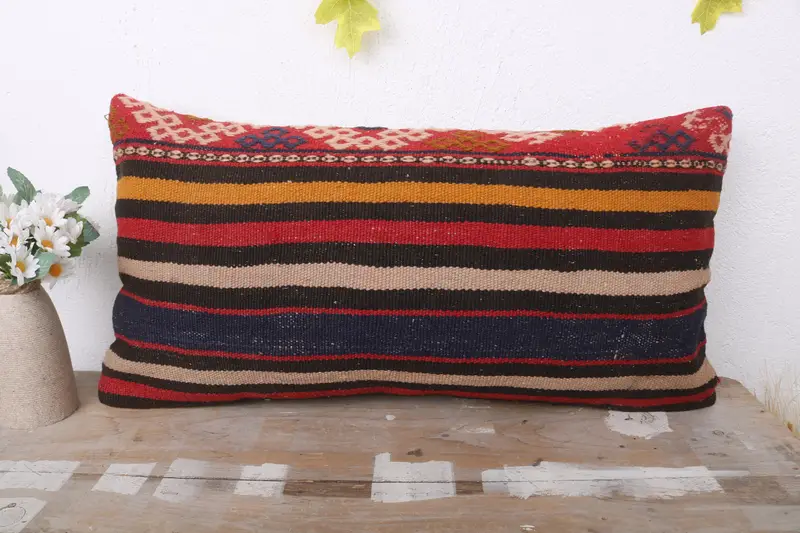 Pillow, Vintage Kilim Throw Pillow, Ottoman Cushion, Bed Pillow Cover, Home Decor Pillow, 12x24 Brown Pillow Sham, Boho Pillow Sham Cover - 2